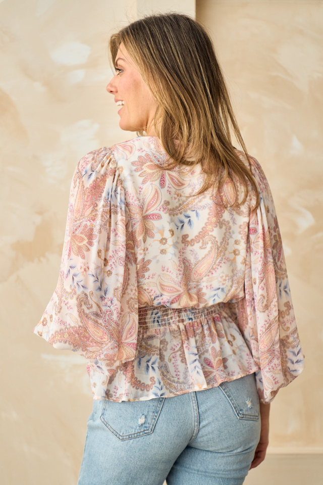 Paisley Floral Print Peplum Top