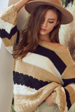 Textured Knitted Color Block Sweater (Tan)