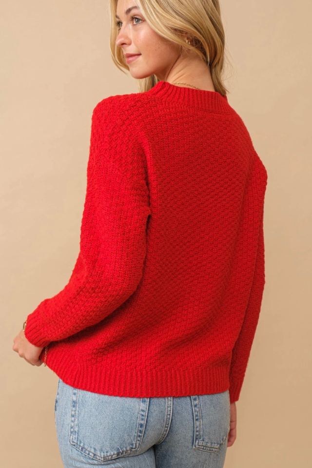 Red waffle 2025 knit sweater