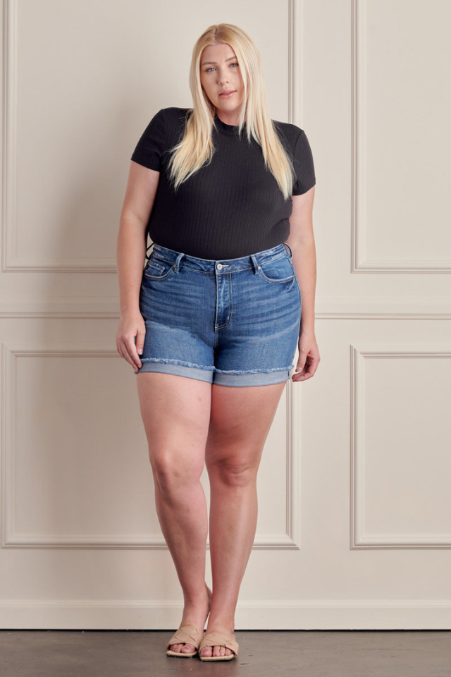 Plus Size, Rise Single Fold Shorts (Medium) | Trends Boutique