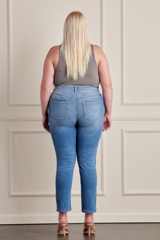 Plus Size, High Rise Slim Straight Jeans (Medium)