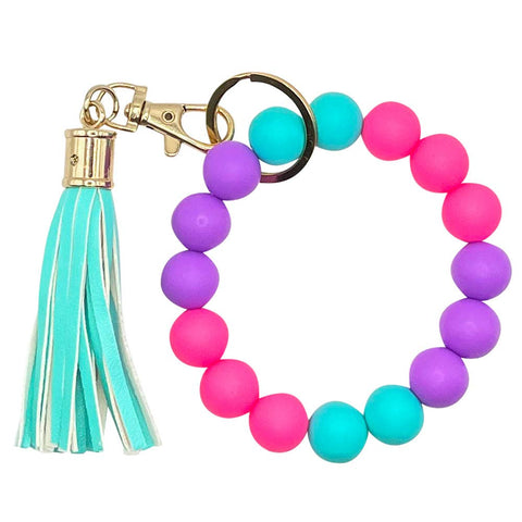Silicone Beaded Bracelet Keychain - Hot Pink Paradise