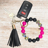 Silicone Beaded Bracelet Keychain - Leopard Spunk