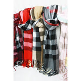 Wool Plaid Cashmere Scarf With Tassel: BLACK / ONE
