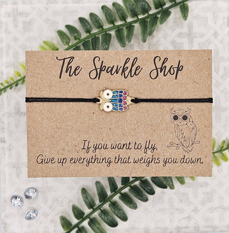 "Give up everything that weighs you down" Owl Charm Bracelet