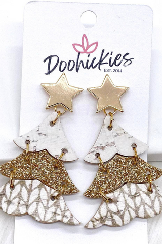 2.5" Glitter Gold Christmas Tree Earrings