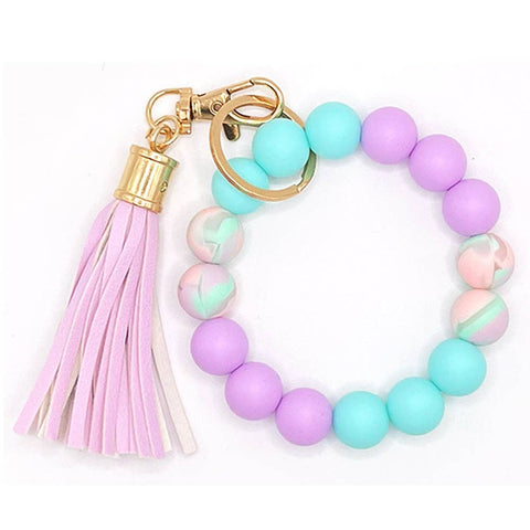 Silicone Beaded Bracelet Keychain - Lilac Fields