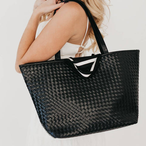 Woven Tiffany Organizer Tote Bag: Black