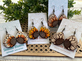 Sunflower Water Color Hand Painted Wood Earrings