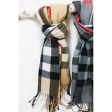 Wool Plaid Cashmere Scarf With Tassel: CAMEL / ONE