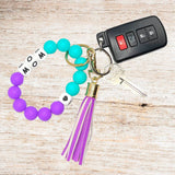 Silicone Beaded Bracelet Keychain - Mom