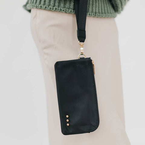 Cove Double Zip Nylon Wristlet Wallet: Black
