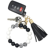 Silicone Beaded Bracelet Keychain - Black & White Leopard