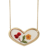 Cottage Floral Large Heart Dried Flower Necklace