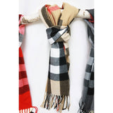 Wool Plaid Cashmere Scarf With Tassel: CAMEL / ONE