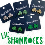 15mm Lil' Shamrock Studs -St. Paddy Acrylic Earrings: Mirror Green