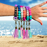 Silicone Beaded Bracelet Keychain - Mom