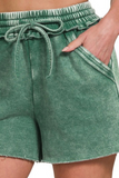 Acid Wash Drawstring Shorts (Green)