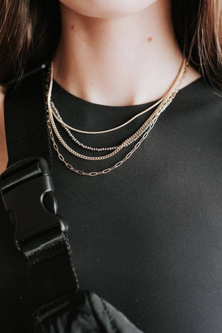 All About Layers Herringbone Necklace (Gold/Grey)