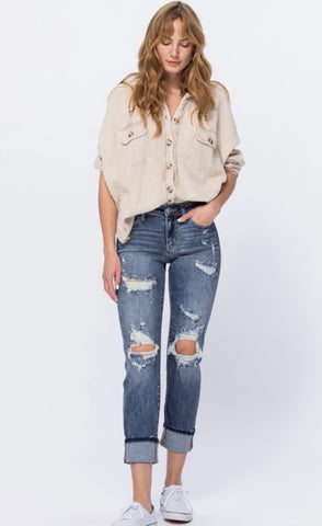 Judy Blue Mid-Rise Original Bleach Splash Boyfriend