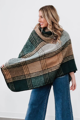 Bianca Button Neck Poncho (Green)