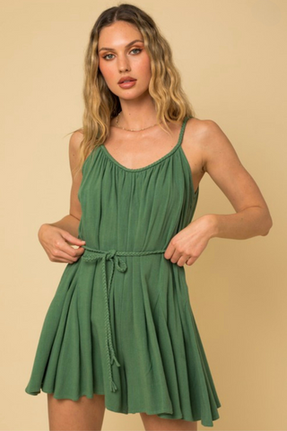 Braided Flowing Shorts Romper (Green)