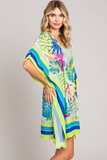 Bright Floral Print Coverup Top (Lime)