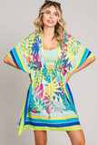 Bright Floral Print Coverup Top (Lime)