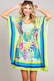 Bright Floral Print Coverup Top (Lime)