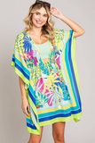 Bright Floral Print Coverup Top (Lime)