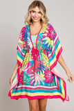 Bright Floral Print Coverup Top (Pink)