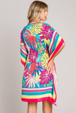 Bright Floral Print Coverup Top (Pink)