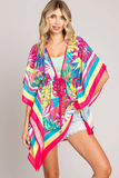 Bright Floral Print Coverup Top (Pink)