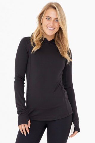 Brushed Slim Fit Active Top with Hood (Black)