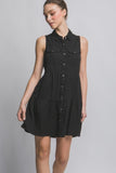 Button-Up Tiered Mini Dress (Black)