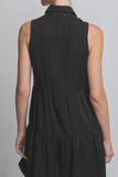 Button-Up Tiered Mini Dress (Black)
