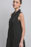 Button-Up Tiered Mini Dress (Black)