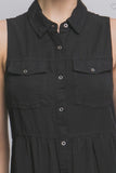 Button-Up Tiered Mini Dress (Black)