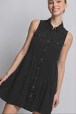 Button-Up Tiered Mini Dress (Black)
