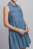 Button-Up Tiered Mini Dress (Blue)