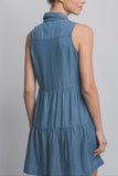 Button-Up Tiered Mini Dress (Blue)