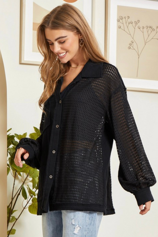 Button Down with Crochet Detail (Black)