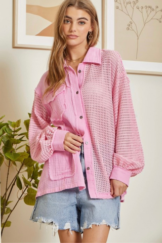 Button Down with Crochet Detail (Pink)