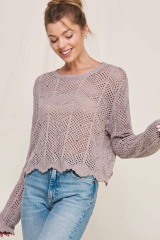 Chevron Pointelle Top with Scalloped Edge