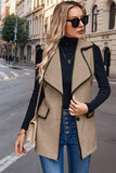 Color Block Button Pockets Belt Fit Vest (Khaki)