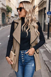 Color Block Button Pockets Belt Fit Vest (Khaki)