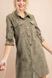 Corduroy Shirt Dress (Olive)