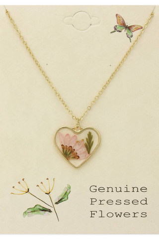 Cottage Floral Heart Dried Flower Necklace