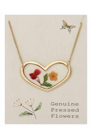 Cottage Floral Large Heart Dried Flower Necklace