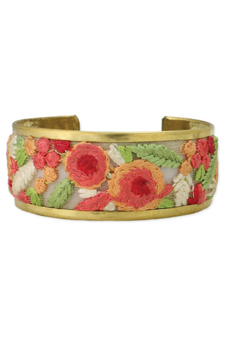 Cottage Craft Floral Embroidered Cuff Bracelet